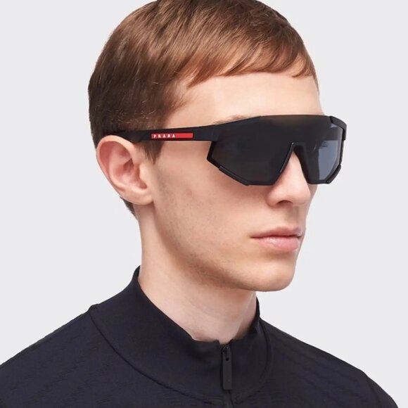 Prada Linea Rossa Men Sunglasses Black Grey Single Lens PS04WS DG006F NEW - Picture 10 of 10